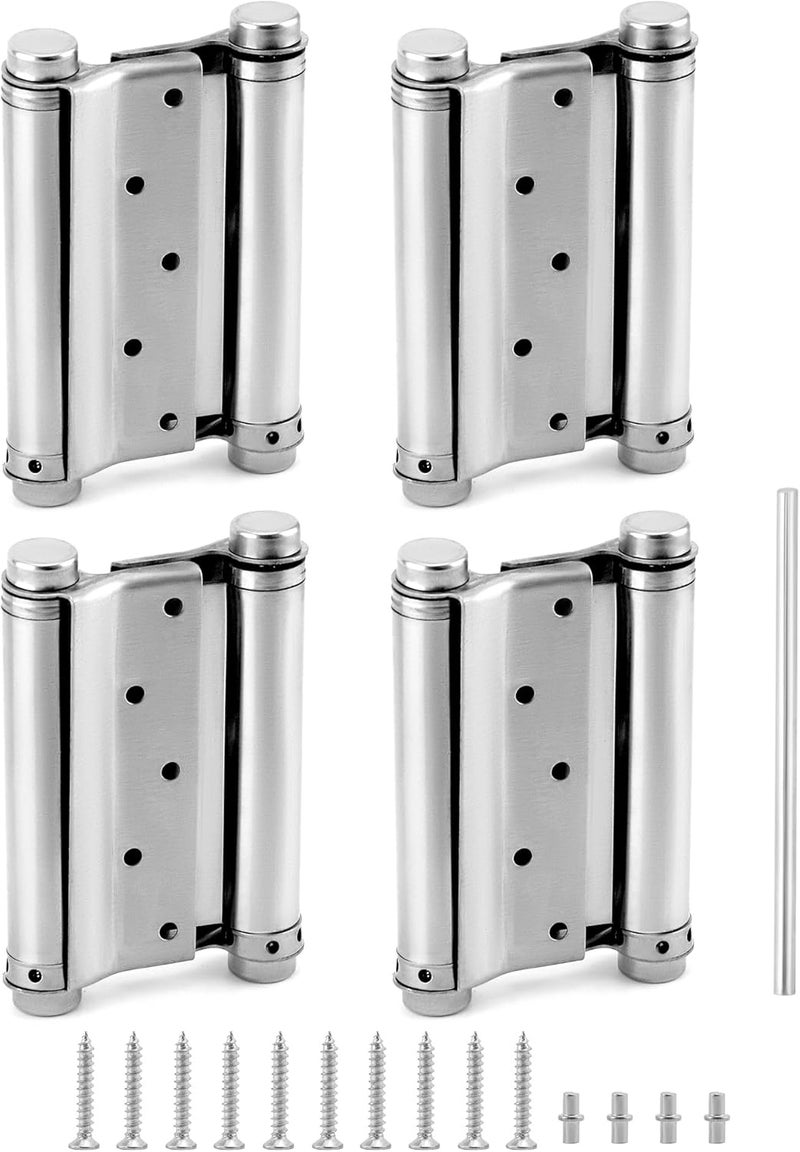QWORK Heavy Duty Cafe Saloon Bars Door Swing Hinges, 4 Pack 5" Stainless Steel Self Closing Swing Hinges, Double Action Spring Door Hinges, Including Pins and Screws - Image 1